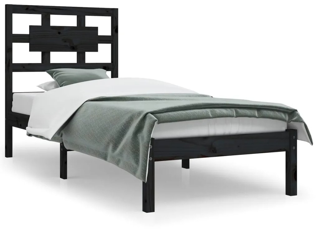 3107342 vidaXL Cadru de pat, negru, 90x200 cm, lemn masiv de pin