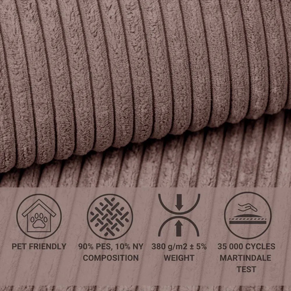 Colțar mov extensibil/cu spațiu de depozitare cu tapițerie din catifea reiată (cu colț pe partea stângă/în formă de ”L”) Tonga – Maison de Rêve