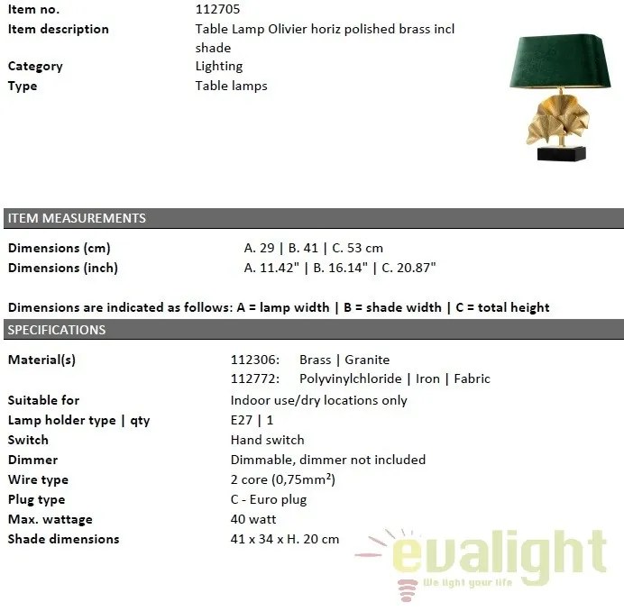 Veioza eleganta design LUX cu abajur din catifea verde Olivier 112705 HZ