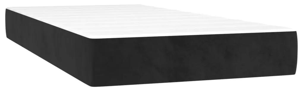 Pat continental cu saltea si LED, negru, 80x200 cm, catifea Negru, 80 x 200 cm, Design simplu