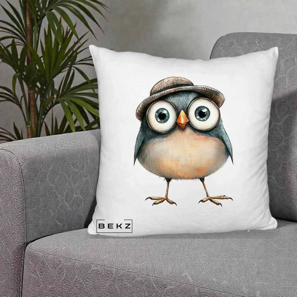 Perna Decorativa Pui cu Palarie Rotunda, 40x40 cm, Alb Pufos, Husa Detasabila, Perna Inclusa, BEKZ®