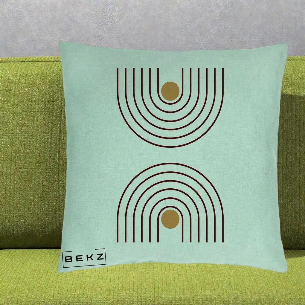 Perna Decorativa Geometric Boho Arc, 40x40 cm, Verde Menta, Husa Detasabila, Perna Inclusa, BEKZ®