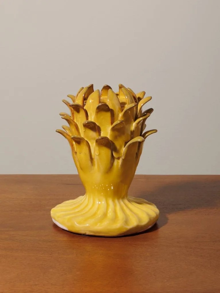 Suport lumanare galben din ceramica H14.5cm Artichoke