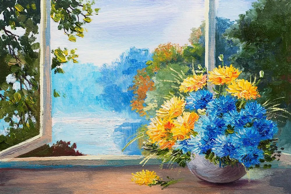 Tapet buchet de primăvară lângă fereastră