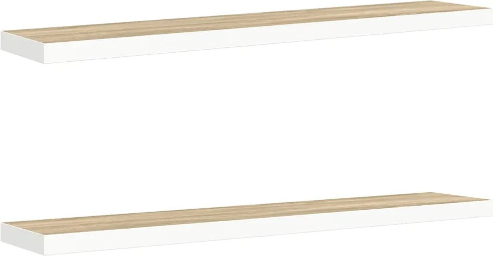 vidaXL Rafturi perete suspendate 2 buc. stejar/alb 120x23,5x3,8 cm MDF
