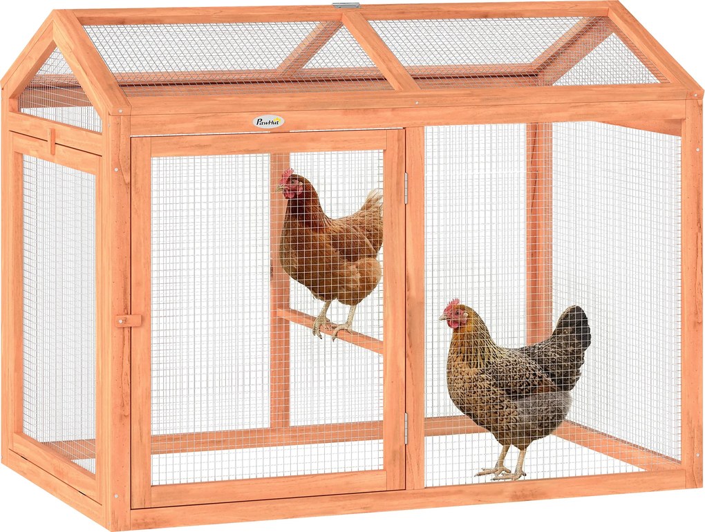 PawHut Coteț pentru găini adăpost exterior cu tijă pentru odihnă și uși duble, din lemn și metal, pentru 2 găini, 104 x 70,5 x 84 cm Portocaliu | Aosom Romania