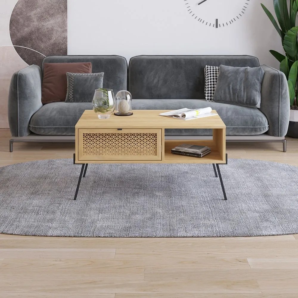 Măsuță de cafea în culoare naturală cu aspect de lemn de stejar 60x100 cm Ecrin – Marckeric