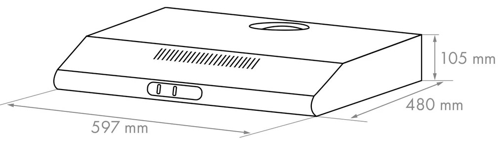 Capannina, hotă încorporabilă sub raft, 60 cm, 166 m³ / h, LED, regulator glisant, argintiu