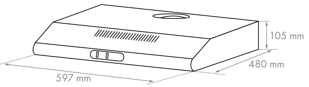 Capannina, hotă încorporabilă sub raft, 60 cm, 166 m³ / h, LED, regulator glisant, argintiu