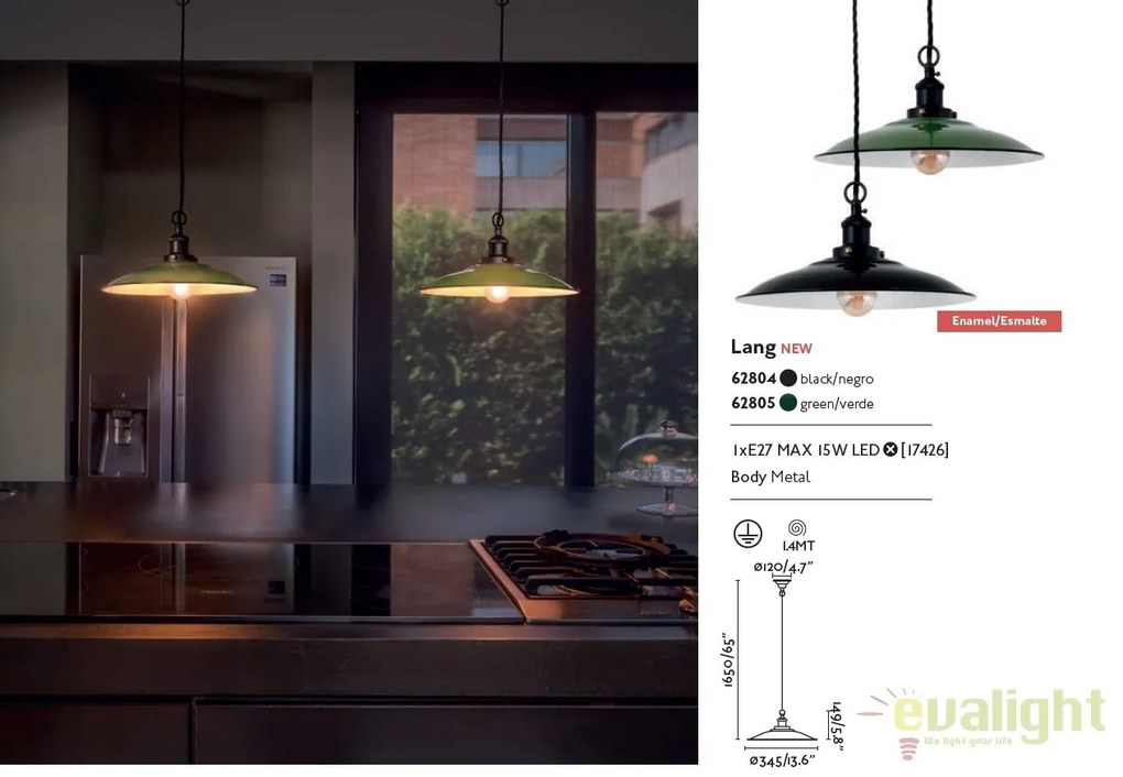 Pendul design industrial LANG verde 62805