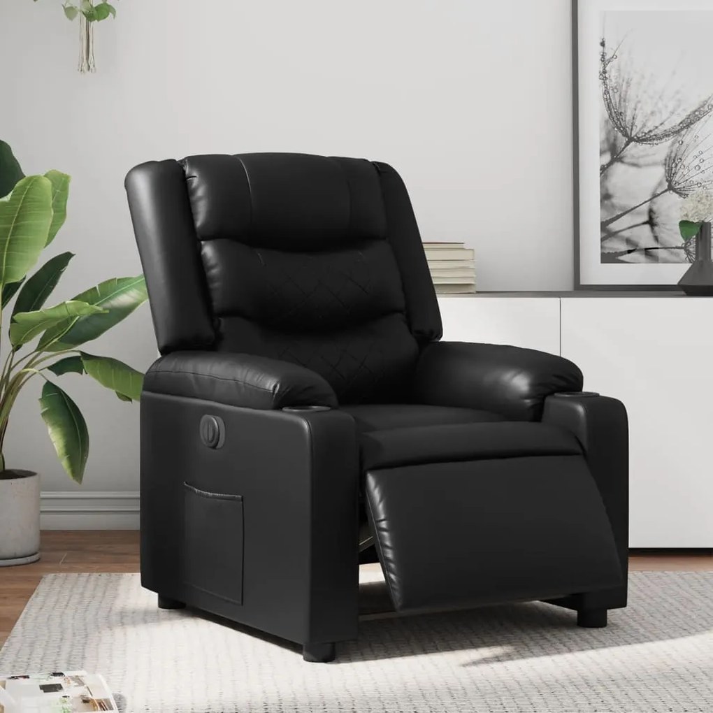vidaXL Fotoliu rabatabil electric, negru, piele ecologică
