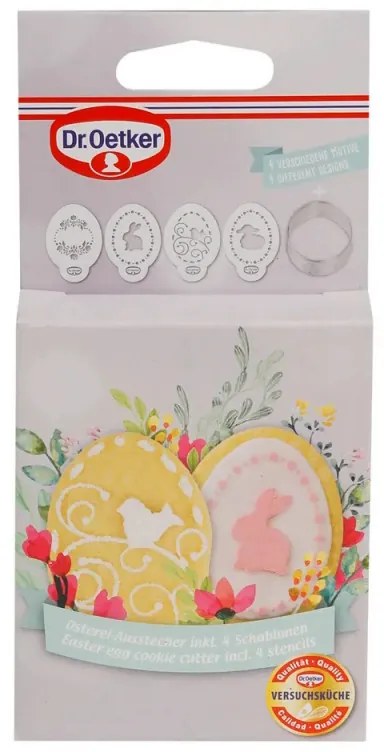Set ustensile decorative biscuiti pentru Paste  Dr.Oetker 1879, 5 piese, 4 decoratii, 1 matrita, Otel inoxidabil, Argint