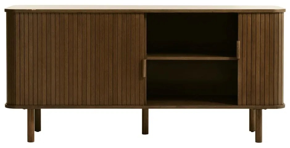 Comodă maro joasă cu aspect de lemn de stejar cu ușă glisantă 76x160 cm Cavo – Unique Furniture