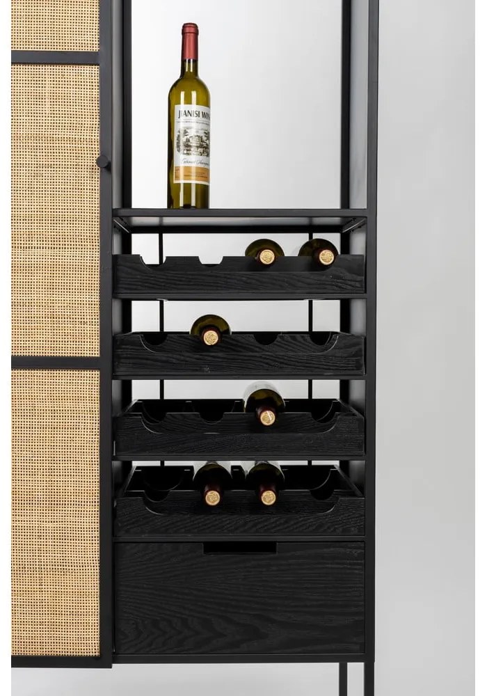 Dulap vinotecă din ratan negru pentru 16 sticle, 80x175 cm Guuji - White Label