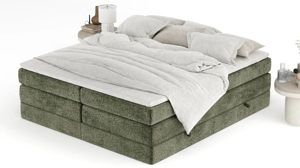 Pat boxspring verde închis cu spațiu de depozitare/fără tăblie 180x200 cm Juniper – Maison de Rêve
