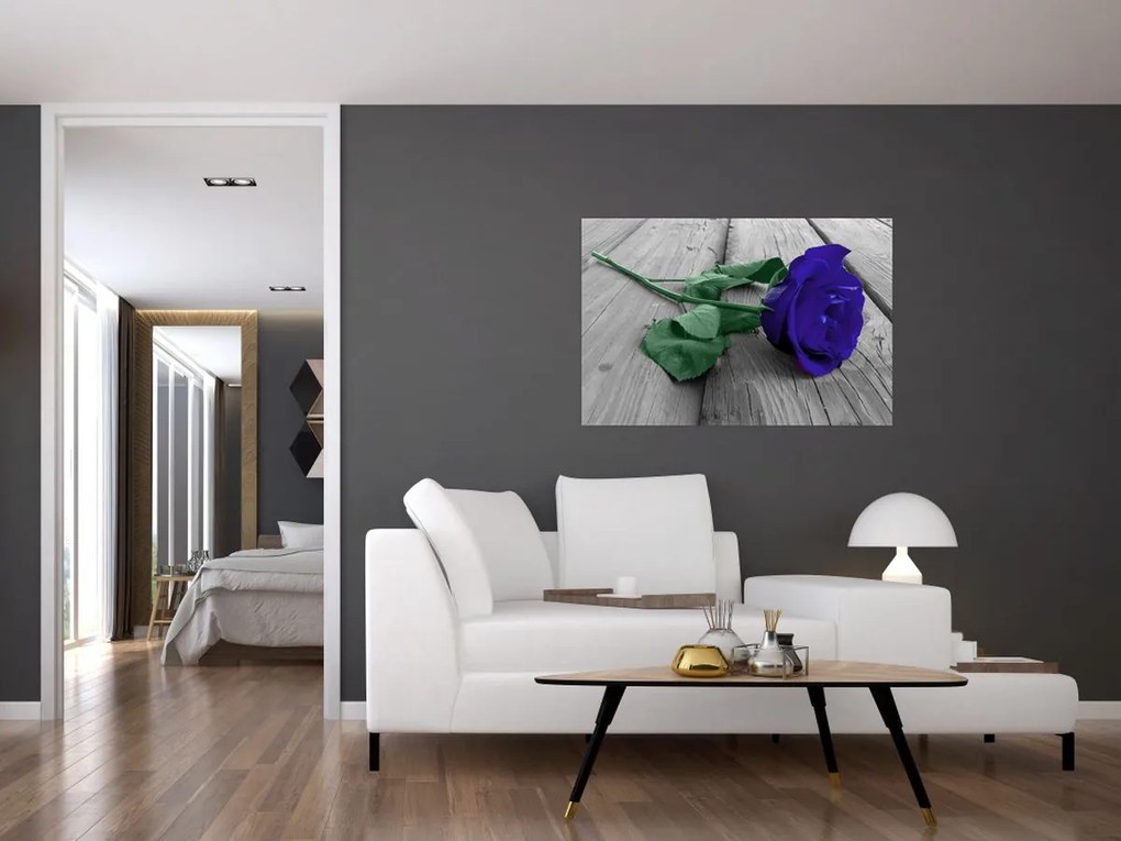 Tablou - Trandafir albastru cu tulpina verde (90x60 cm)