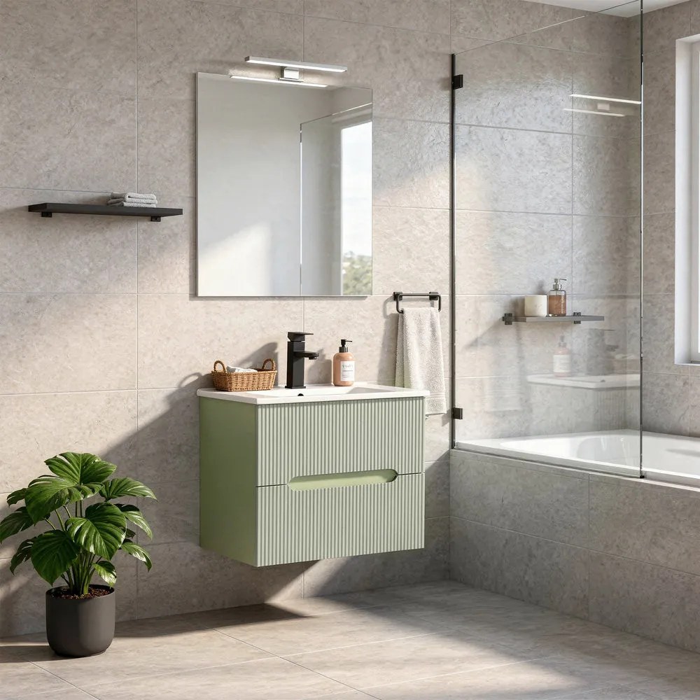 Trent 60 dulap de baie inferior cu chiuvetă ceramică (2 sertare) verde fistic - verde oliv