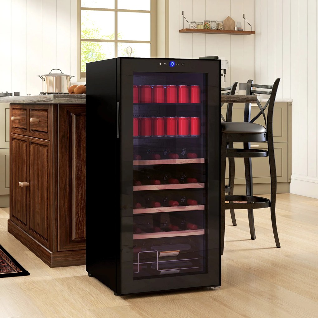 HOMCOM Vitrină Frigorifică pentru Vinuri 20 Sticle 92L, Temperatura Reglabilă 5-18℃, Frigider Vinuri Silențios cu Sticlă Anti-UV, Rafturi, Compresor, Display Touch și LED, Clasa G | Aosom Romania