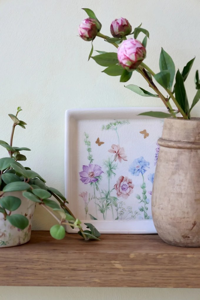 Tavă din ceramică crem cu model floral „Papillon”