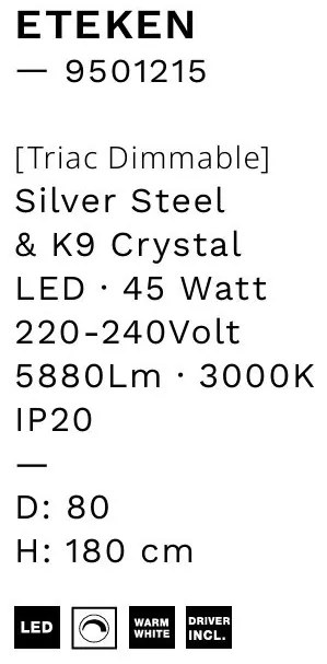 Lustra LED design circular, Otel, Argintiu, Cristal K9, ETEKEN NVL-9501215