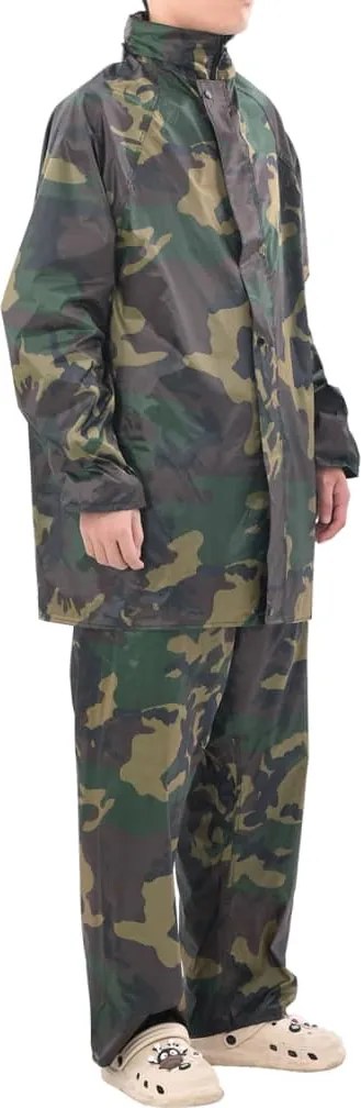 vidaXL Costum de ploaie, 2 piese, imprimeu camuflaj, cu glugă, XL
