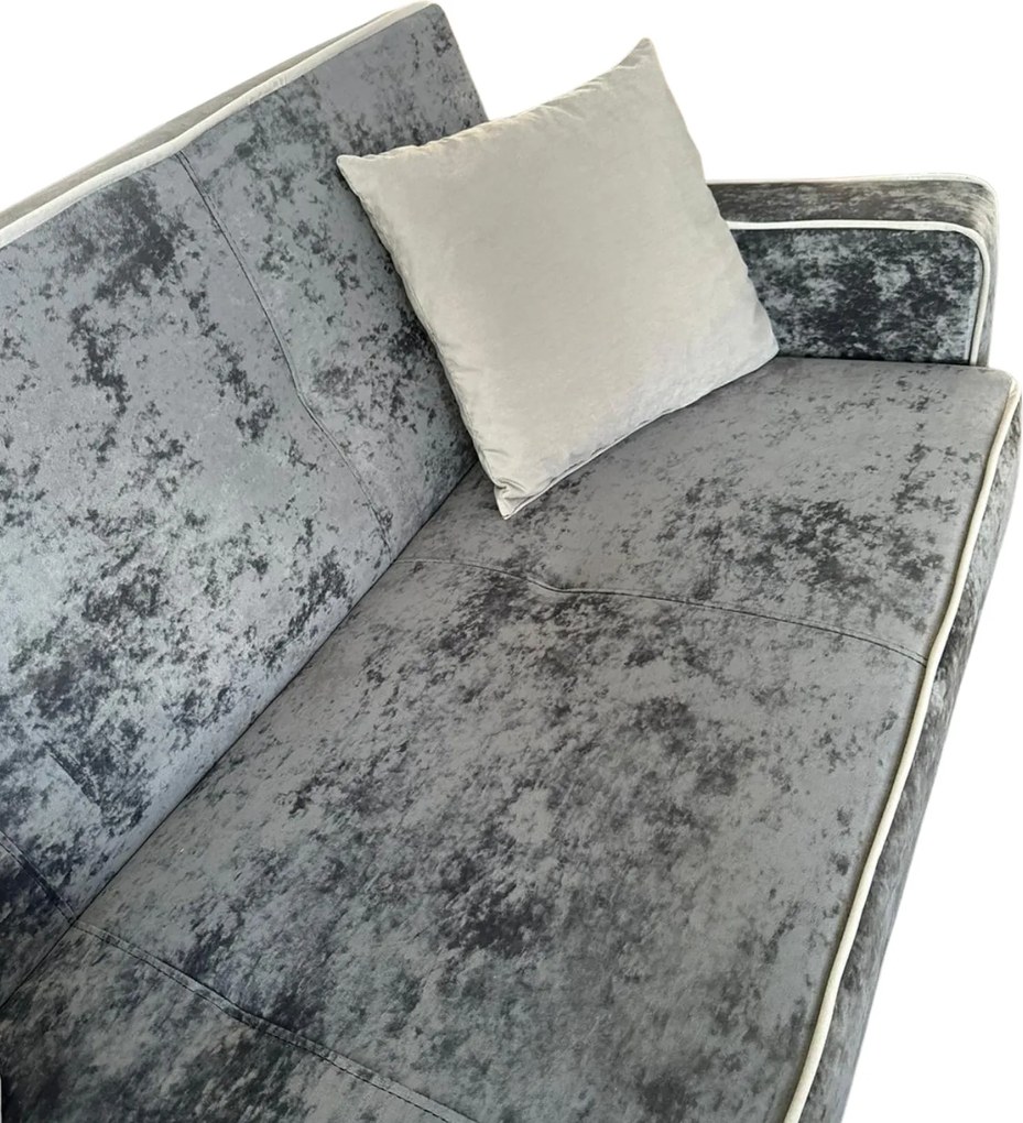 Canapea SAMY NEXT extensibila, 2 locuri, cu lada de depozitare, catifea plusata gri, cadru metalic, 152x100x92 cm Gri, catifea plusata