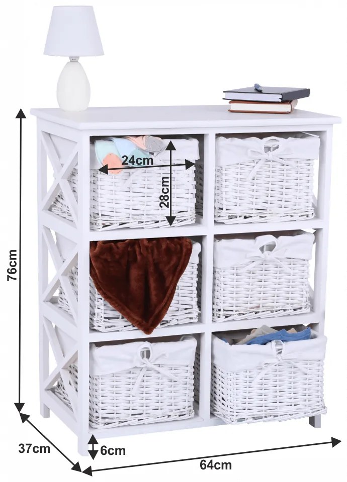 Comoda, lemn rachita material textil, alb, RAFAELLO 6