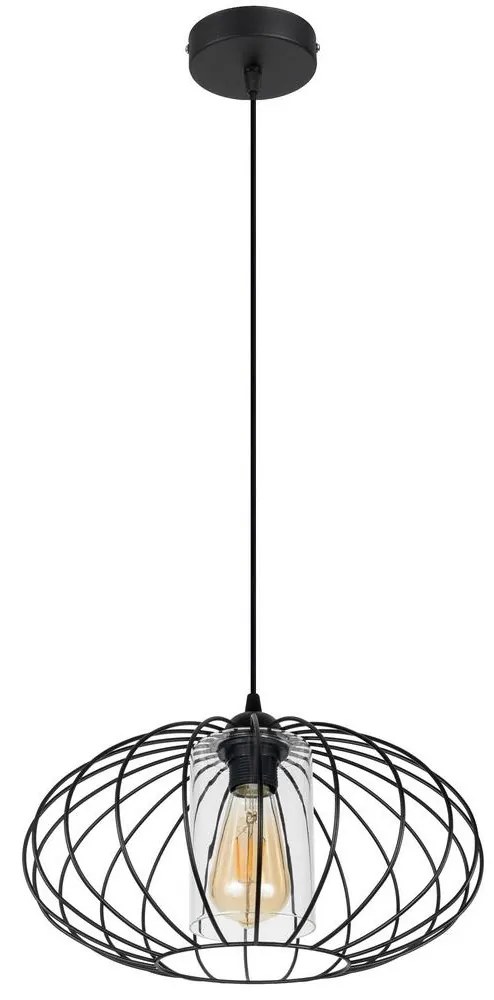 Lustră pe cablu CORRINI 1xE27/60W/230V d. 34 cm negru/transparent