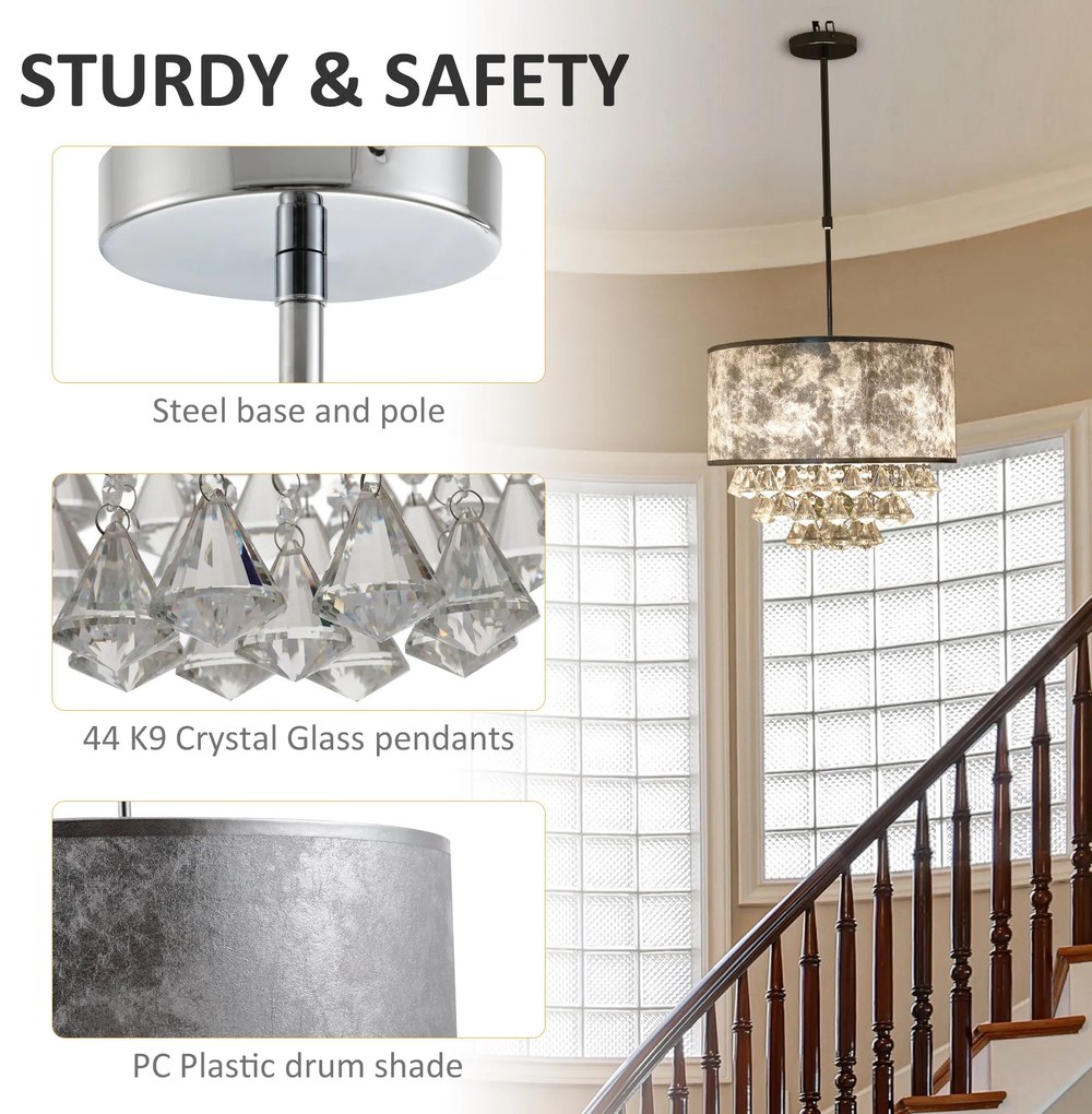 HOMCOM Candelabru Modern din Cristal Inaltime Reglabila, 44 Pandantive din Sticla