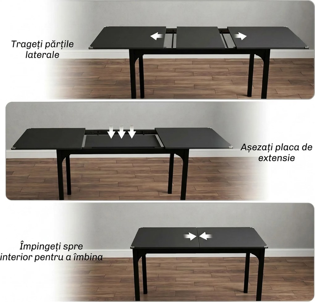 HOMCOM Masă de Grădină Extensibilă pentru 4-6 Persoane cu Picioare din Oțel, 160x70x75 cm, Negru | Aosom Romania
