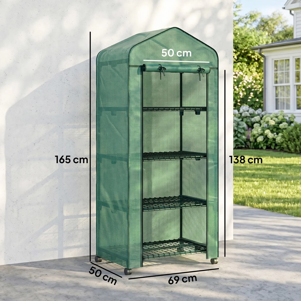 Outsunny Seră Portabilă, Seră pentru Flori și Plante pentru Exterior cu 4 Rafturi, Prelată PE, Verde | Aosom Romania