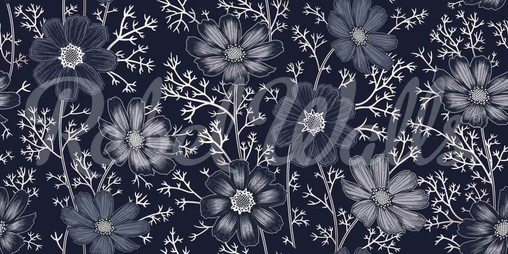 Fototapet, Grand Flowers, Blue, Rebel Walls