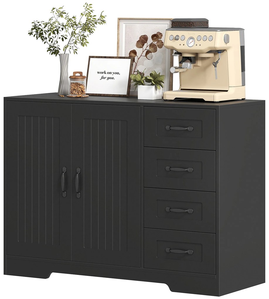 HOMCOM Sideboard, Cufăr, stil modern, 4 sertare, 1 dulap, 105 x 40 x 76 cm, Negru | Aosom Romania