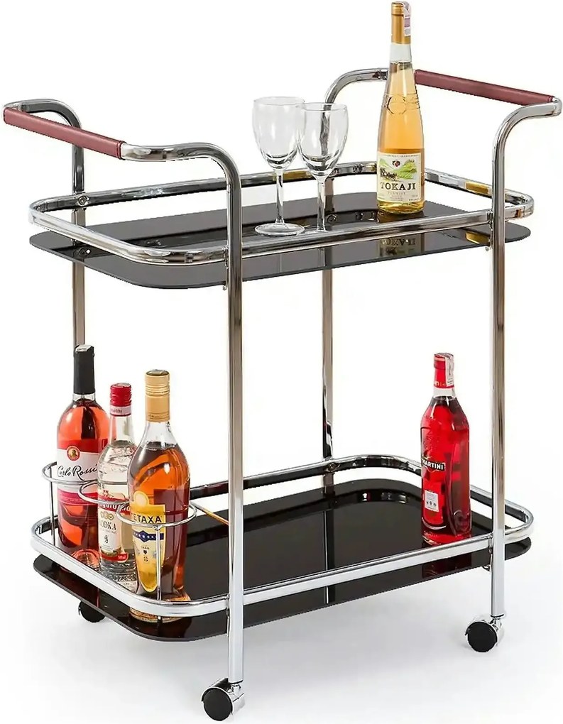 Carucior servire BAR7, negru/crom, sticla/otel, 69x42x74 cm