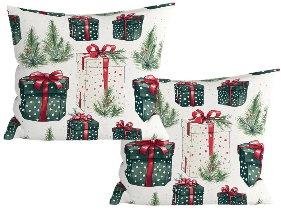 Set de 2 huse decorative pentru perna CHRISTMAS PRESENT 45x45 cm, crem