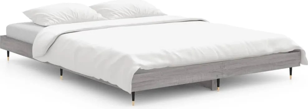 vidaXL Cadru de pat, gri sonoma, 135x190 cm, lemn prelucrat