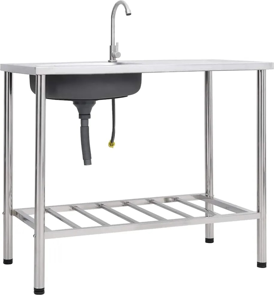 vidaXL Chiuvetă de camping cu o cuvă, cu robinet, oțel inoxidabi