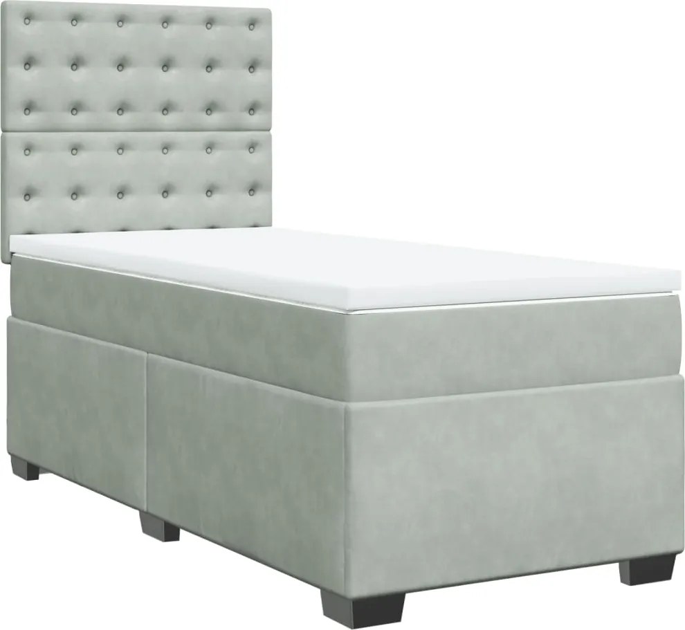 vidaXL Pat box spring cu saltea, gri deschis, 90x200 cm, catifea