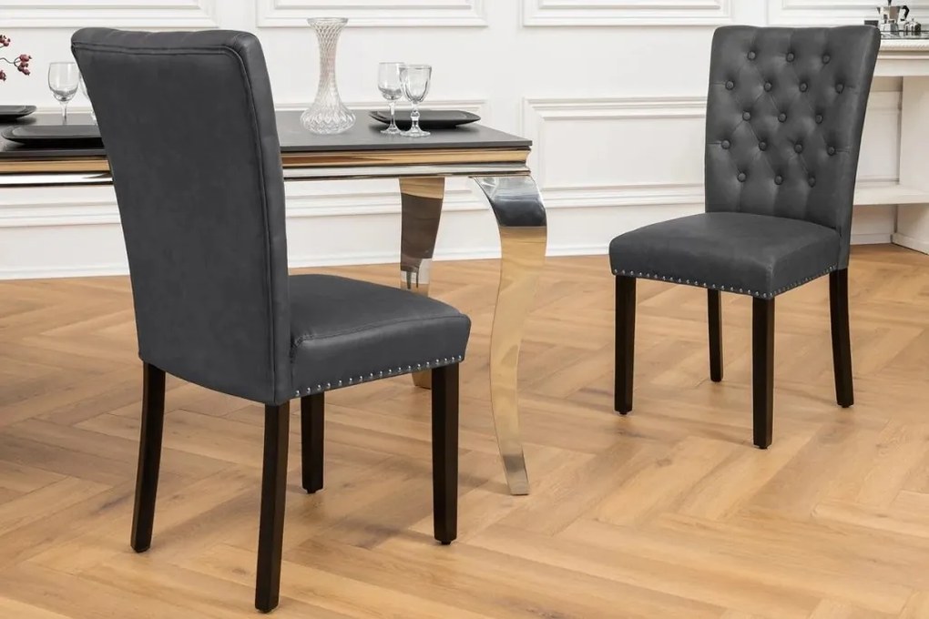 Set 2 scaune Stil Baroc, Piele Sintetica, Negru Vintage, CASTLE