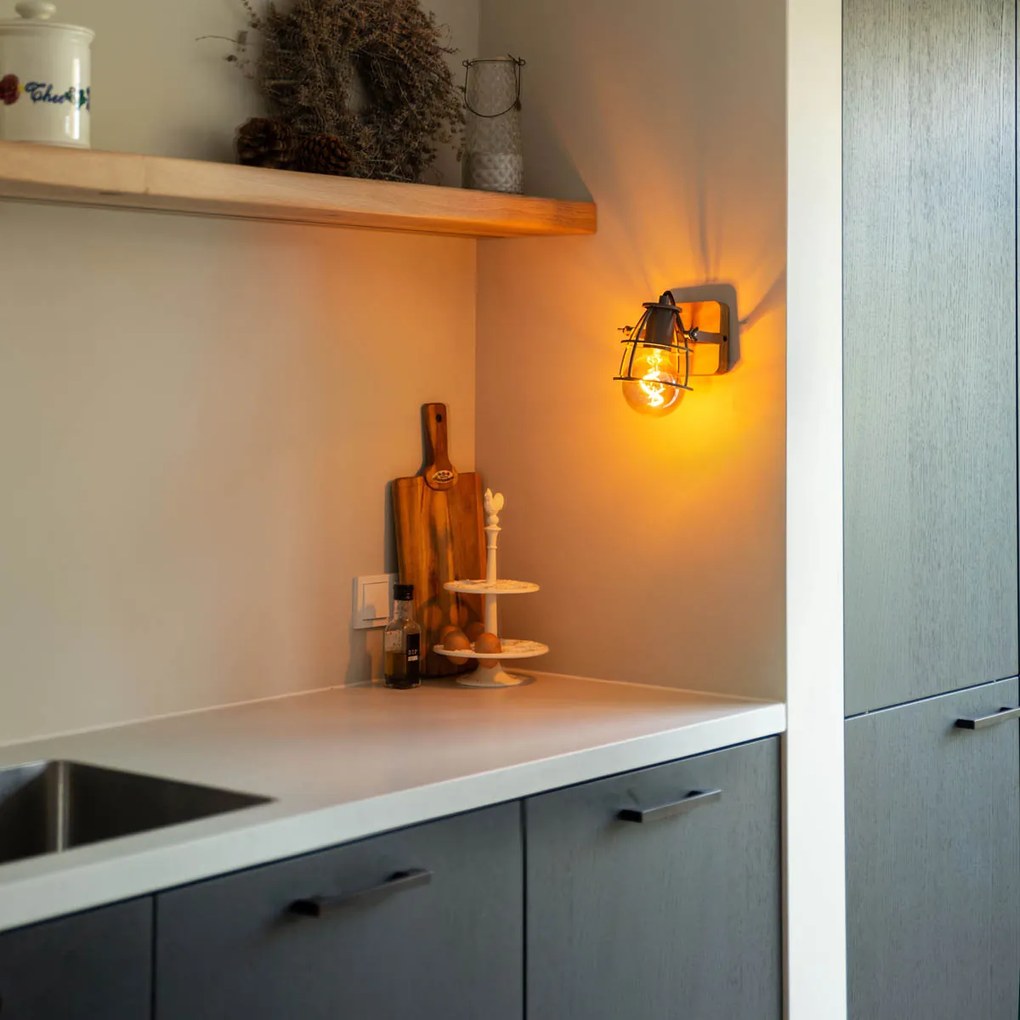 Spot industrial gri închis cu lemn reglabil - Arthur