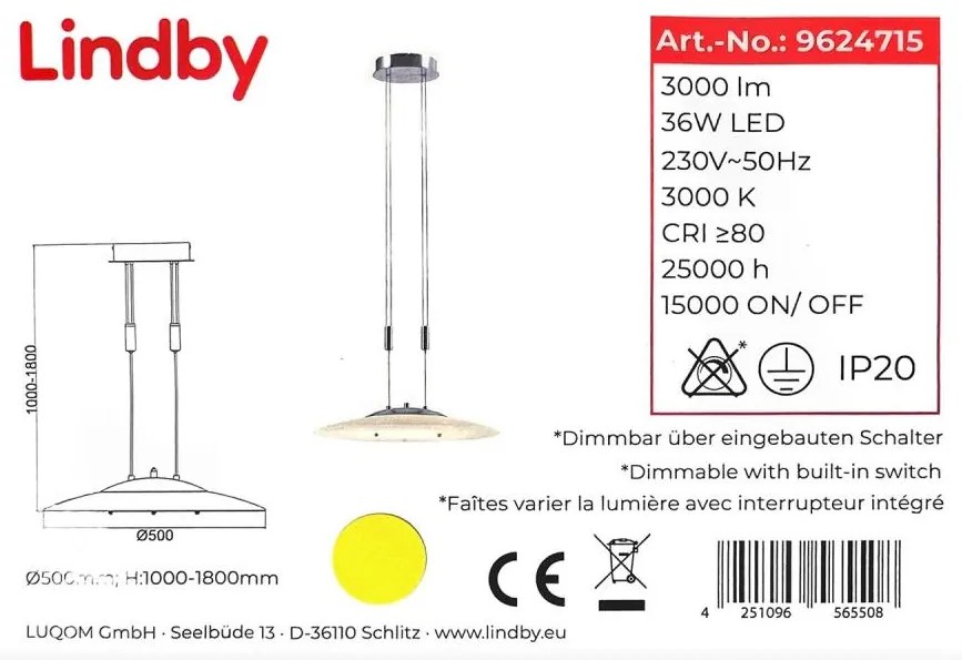 Lindby - Candelabru LED reglabil pe cablu AMIDALA LED/36W/230V