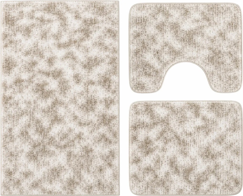 Set covoare baie antiderapante, 3 piese, model abstract, bej-taupe, CBA422