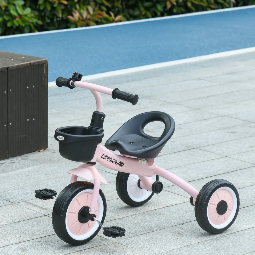 AIYAPLAY Tricicleta pentru Copii 2-5 Ani cu Scaun Reglabil, Bicicletă pentru Copii cu Coș, 70,5x53x58 cm, Roz | Aosom Romania