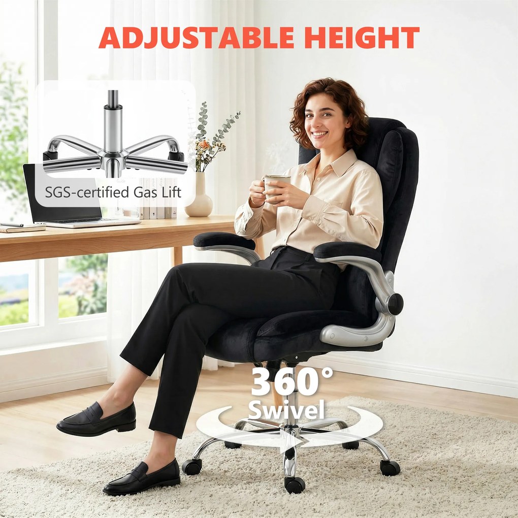HOMCOM Scaun de birou ergonomic cu spătar înalt brațe rabatabile șezut cu arcuri înălțime reglabilă Negru | Aosom Romania