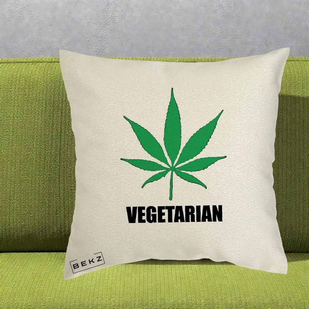 Perna Decorativa Vegetarian cu Frunza, 40x40 cm, Ecru, Husa Detasabila, Perna Inclusa, BEKZ®