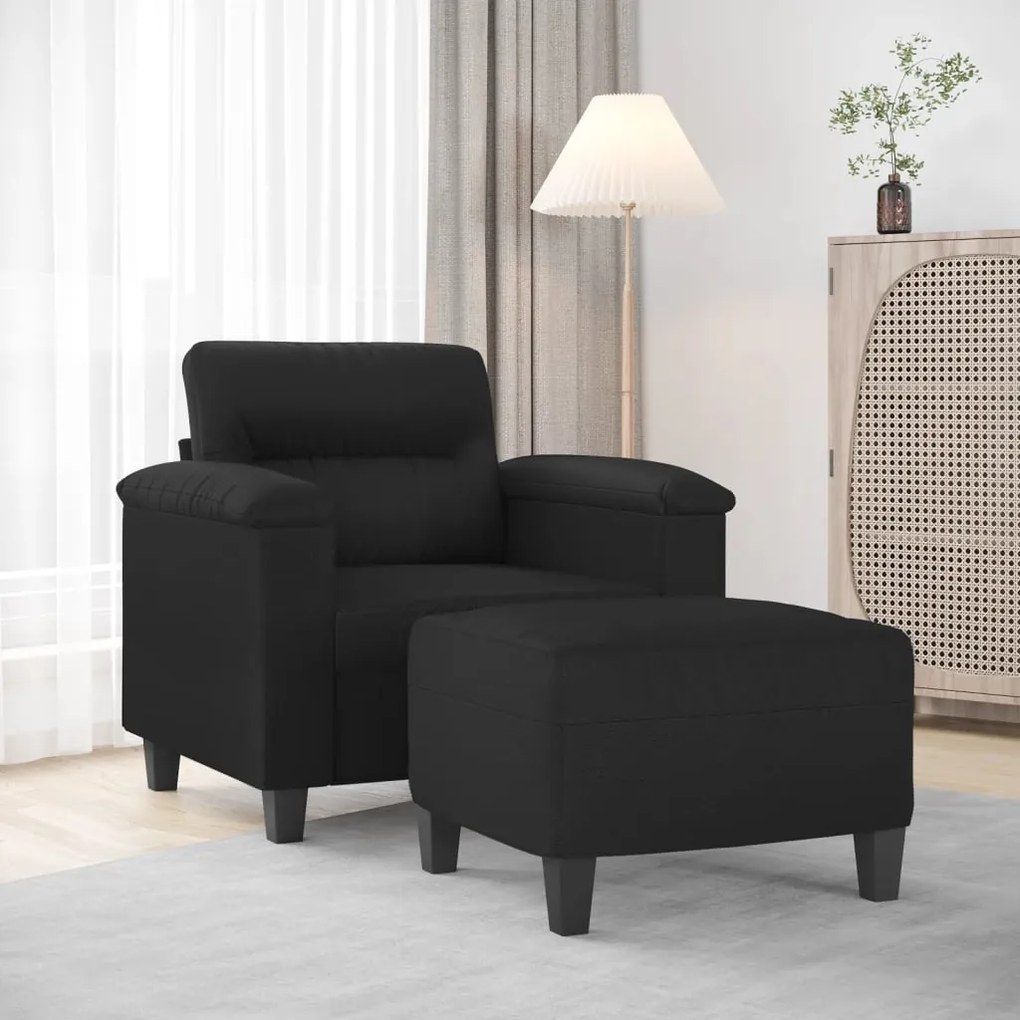 3153677 vidaXL Fotoliu canapea cu taburet, negru, 60 cm, piele ecologică