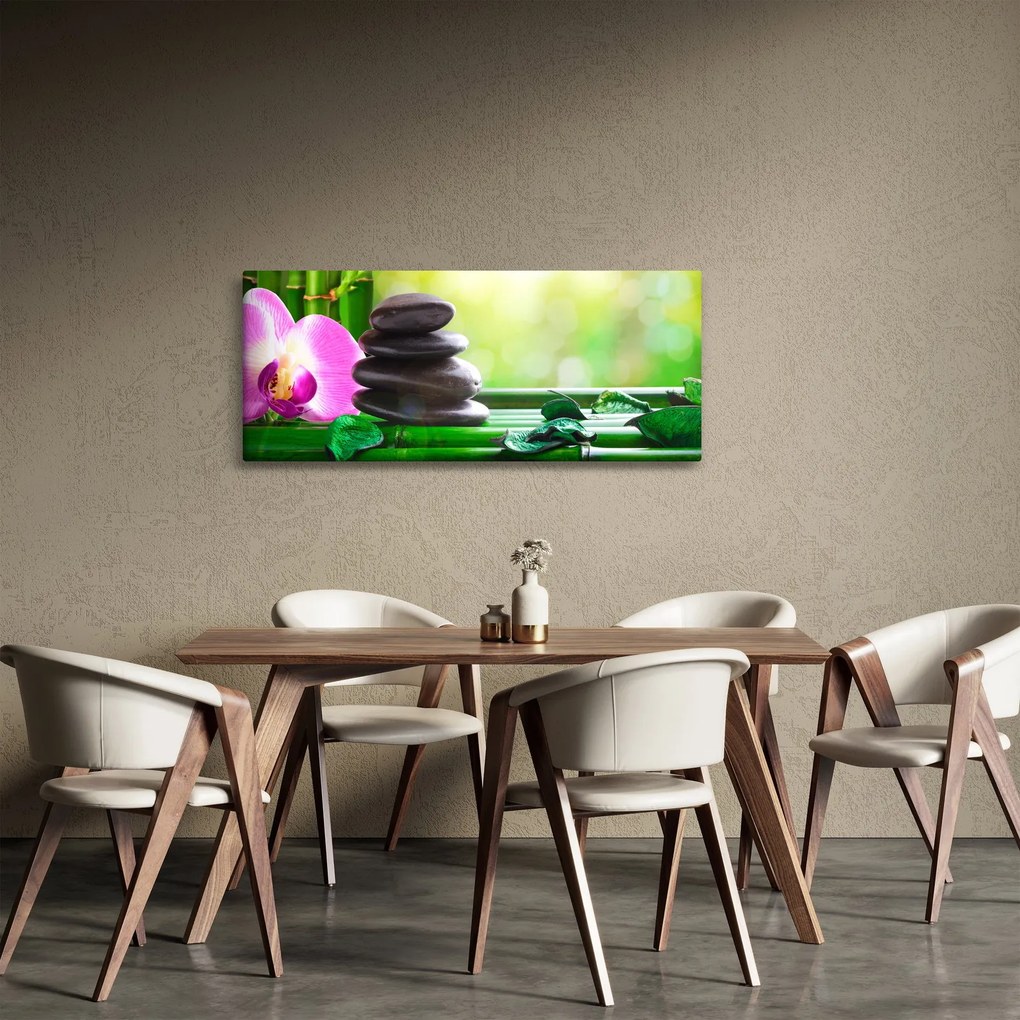 Tablou cu pietre pentru masaj și orhidee (120x50 cm)