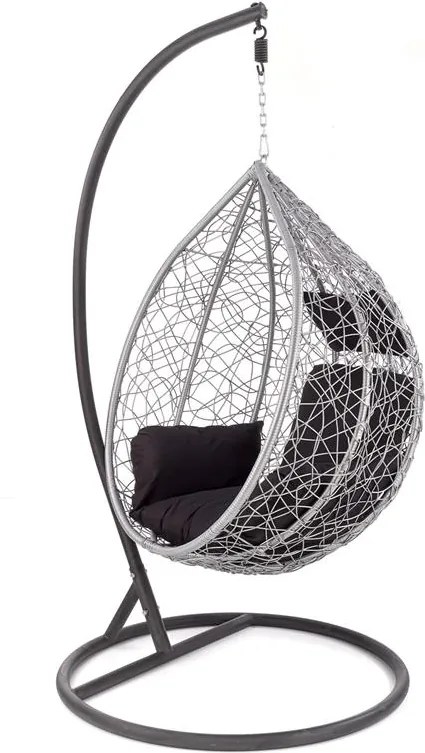 Fotoliu suspendat Eggy ratan gri/negru - H195 cm
