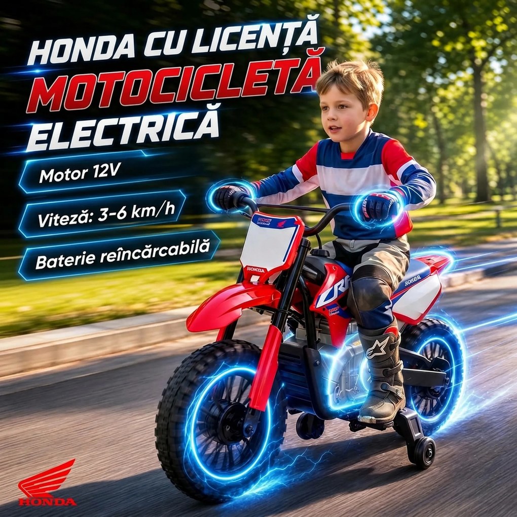 AIYAPLAY Motocicletă electrică pentru copii 3+ ani, Honda CRF 450R cu licență, 12 V, baterie cu litiu, suspensie, roșu | Aosom Romania