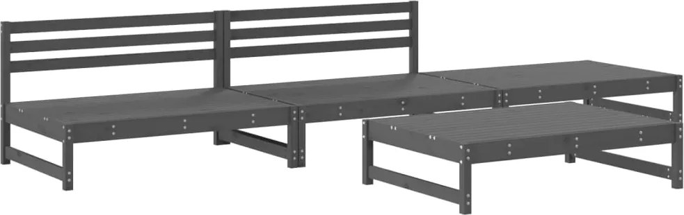 vidaXL Set mobilier relaxare de grădină, 4 piese, gri, lemn masiv pin
